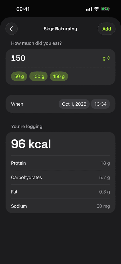 Portion screen showing what a serving adds